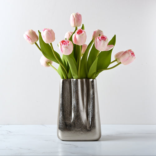 Crinkle Vase with Real Touch Tulips-Pk