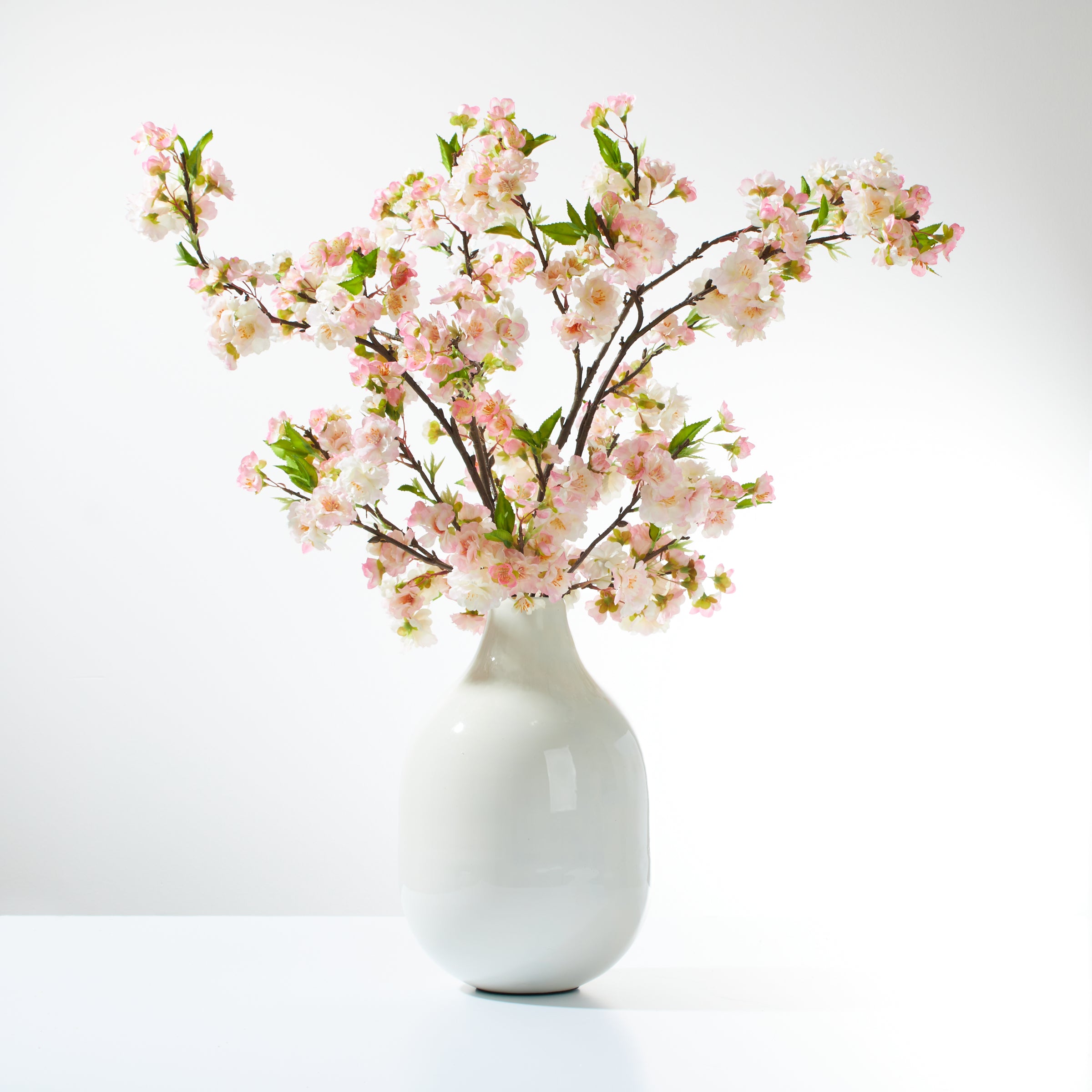 Cherry Blossoms in Bulbous Vase – Fauxever Florals